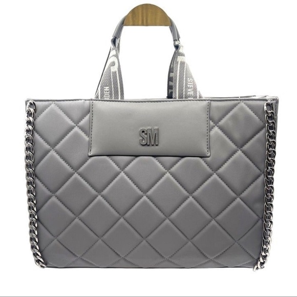 🖤🖤NWT-STEVE MADDEN Gray Faux Leather
Quilted Large Shoulder Bag🖤🖤 - Picture 1 of 12